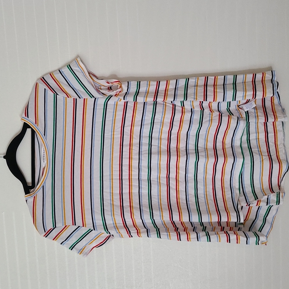 Womens Pop Sugar Short Sleeve Tee Shirt Medium Striped Rainbow